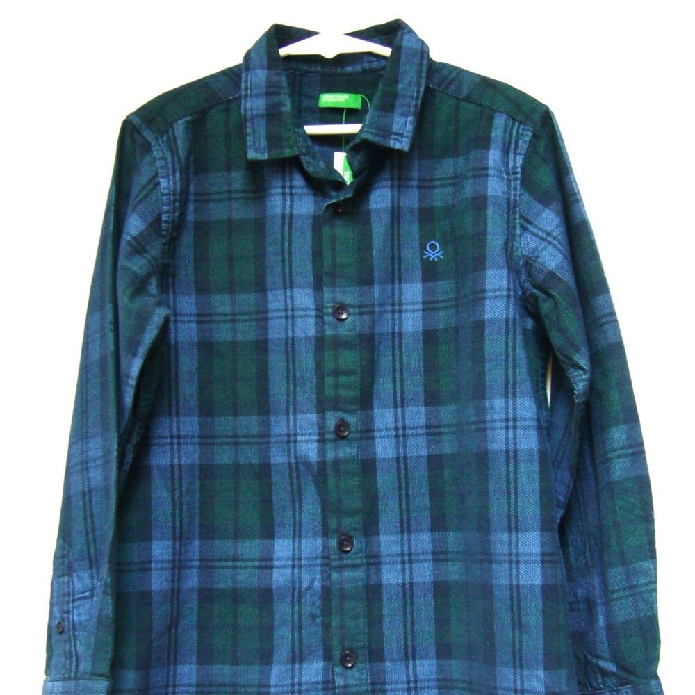 New  United Colors of Benetton Boys Plaid Shirt Sz M